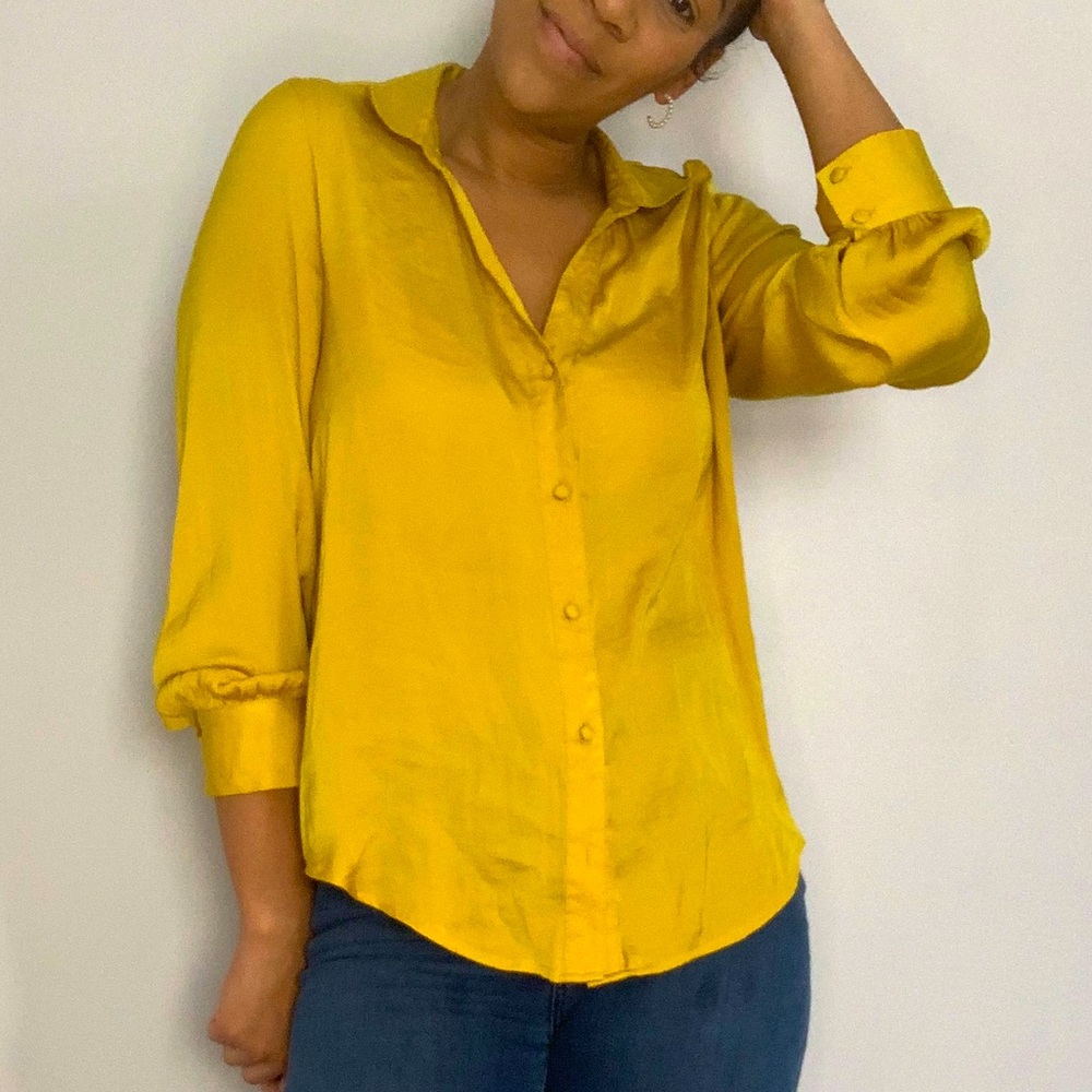 4 for 20! Yellow Silk Button Up Top
